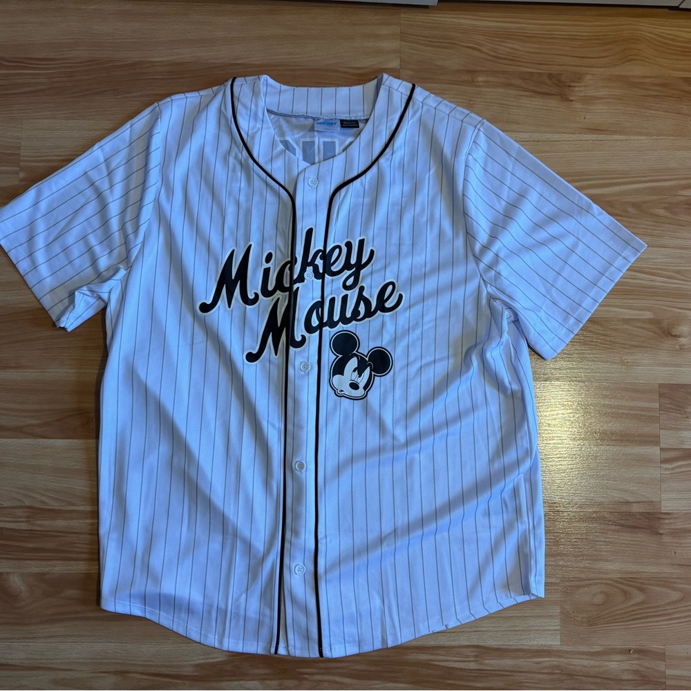 Mickey Mouse White Pinstripe Baseball Shirt